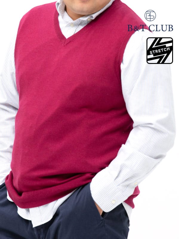 大きいサイズ メンズ B＆T CLUB (ビーアンドティークラブ) 快ラクWEAR ストレッチ カシミヤ混 Vネック ベスト