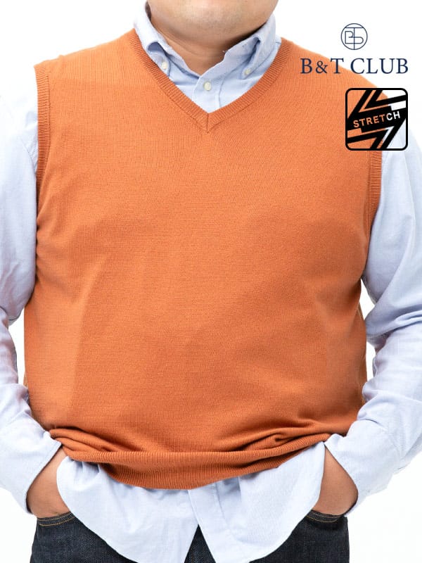 大きいサイズ メンズ B＆T CLUB (ビーアンドティークラブ) 快ラクWEAR ストレッチ カシミヤ混 Vネック ベスト