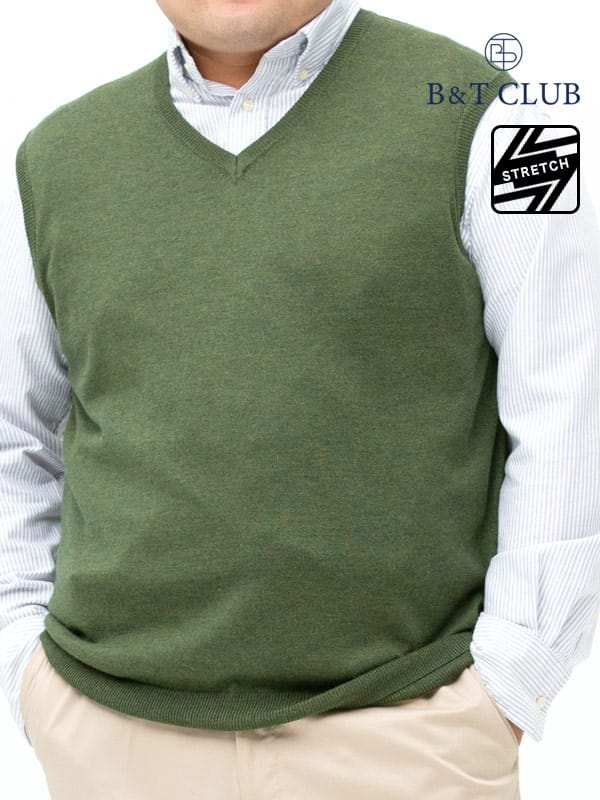 大きいサイズ メンズ B＆T CLUB (ビーアンドティークラブ) 快ラクWEAR ストレッチ カシミヤ混 Vネック ベスト