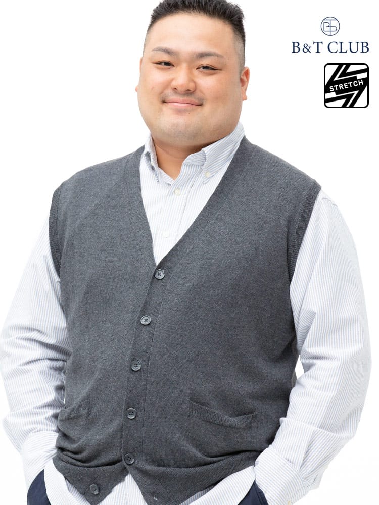 大きいサイズ メンズ B＆T CLUB (ビーアンドティークラブ) 快ラクWEAR ストレッチ カシミヤ混 前ボタン ベスト