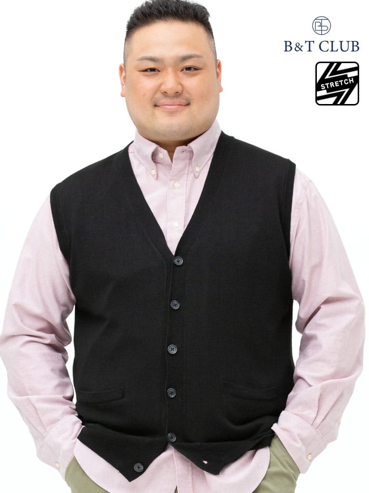 大きいサイズ メンズ B＆T CLUB (ビーアンドティークラブ) 快ラクWEAR ストレッチ カシミヤ混 前ボタン ベスト