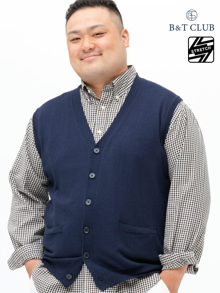 大きいサイズ メンズ B＆T CLUB (ビーアンドティークラブ) 快ラクWEAR ストレッチ カシミヤ混 前ボタン ベスト