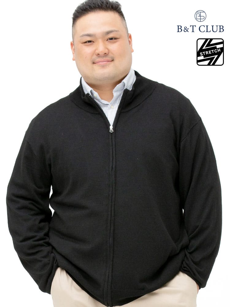 大きいサイズ メンズ B＆T CLUB (ビーアンドティークラブ) 快ラクWEAR ストレッチ カシミヤ混 フルジップ セーター
