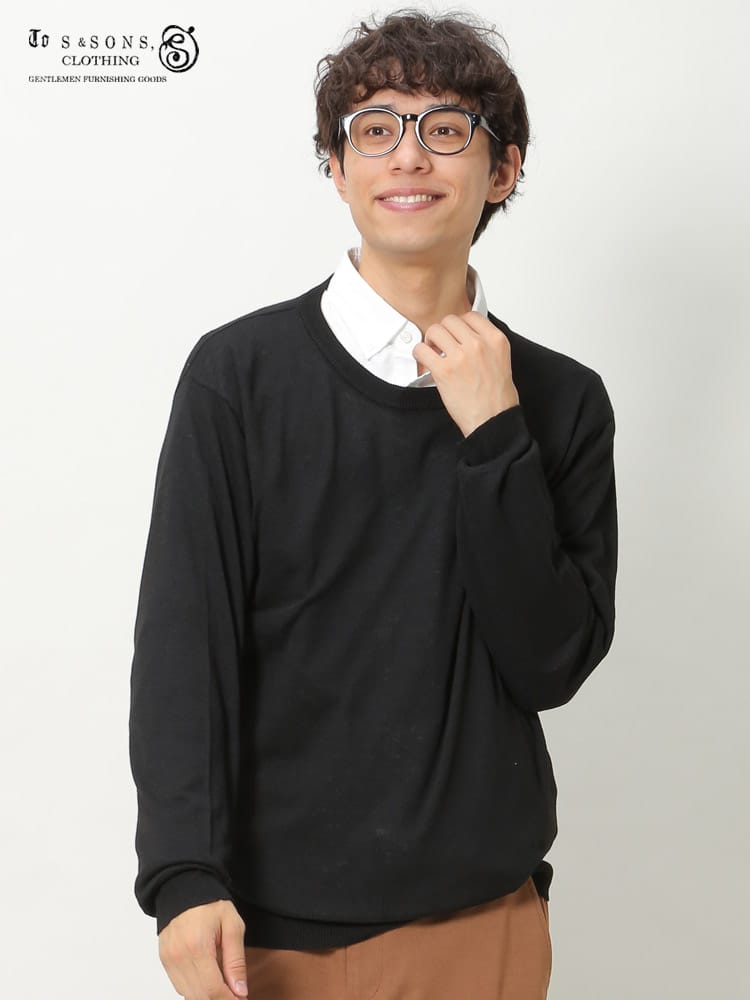 S＆SONS (エスアンドサンズ) 快ラク 快楽 カイラク カシミヤ混 無地 クルーネック 長袖 ニット