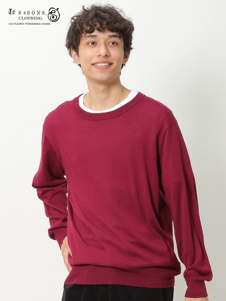 S＆SONS (エスアンドサンズ) 快ラク 快楽 カイラク カシミヤ混 無地 クルーネック 長袖 ニット