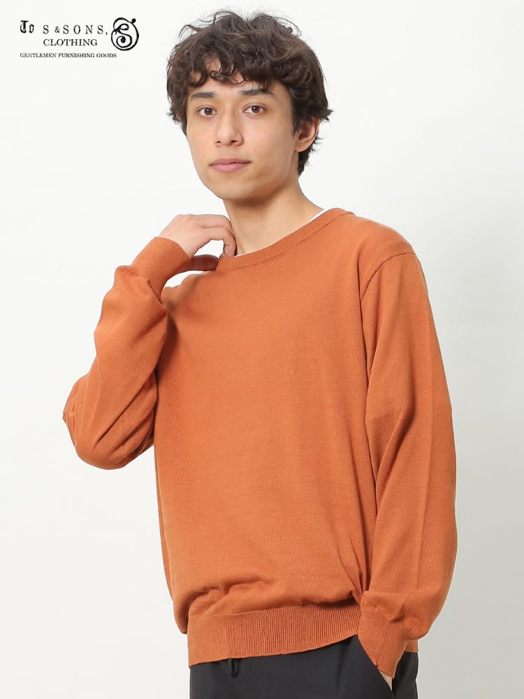 S＆SONS (エスアンドサンズ) 快ラク 快楽 カイラク カシミヤ混 無地 クルーネック 長袖 ニット