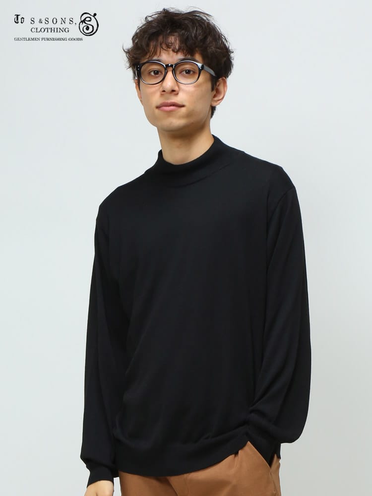 S＆SONS (エスアンドサンズ) 快ラク 快楽 カイラク カシミヤ混 無地 ハイネック 長袖 ニット
