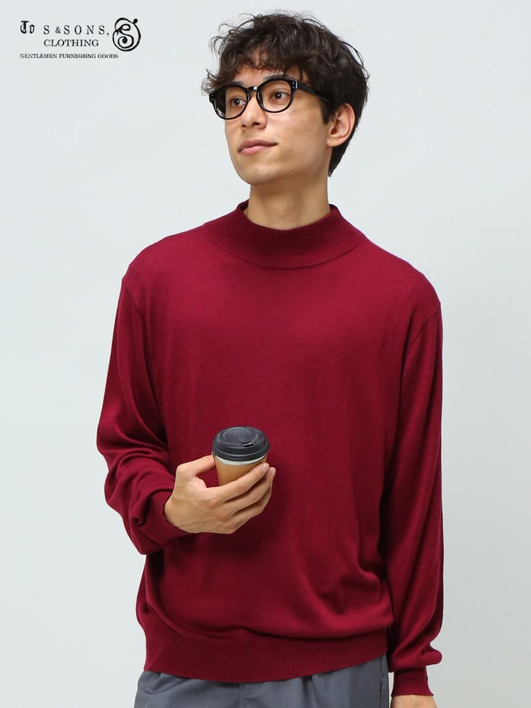 S＆SONS (エスアンドサンズ) 快ラク 快楽 カイラク カシミヤ混 無地 ハイネック 長袖 ニット