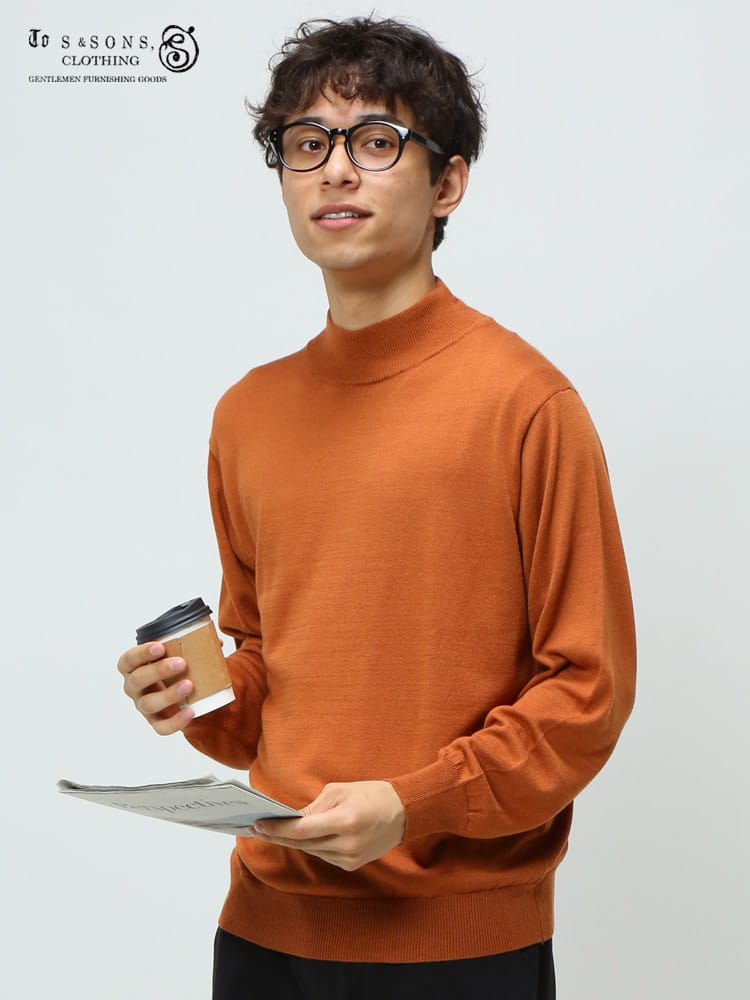 S＆SONS (エスアンドサンズ) 快ラク 快楽 カイラク カシミヤ混 無地 ハイネック 長袖 ニット