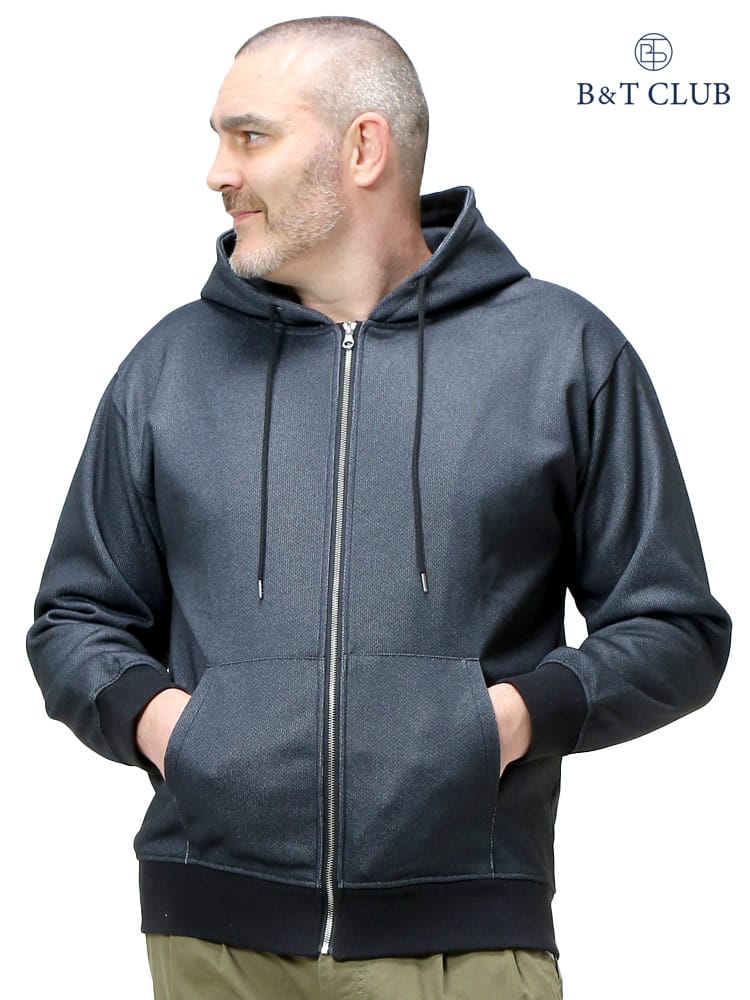 大きいサイズ メンズ B＆T CLUB (ビーアンドティークラブ) 裏起毛 ニットフリース 総柄 フルジップ 長袖 パーカー