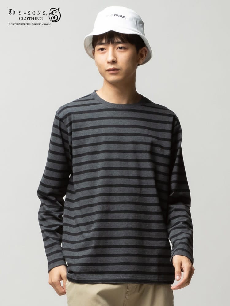 S＆SONS (エスアンドサンズ) 天竺 先染めボーダー クルーネック 長袖 Tシャツ