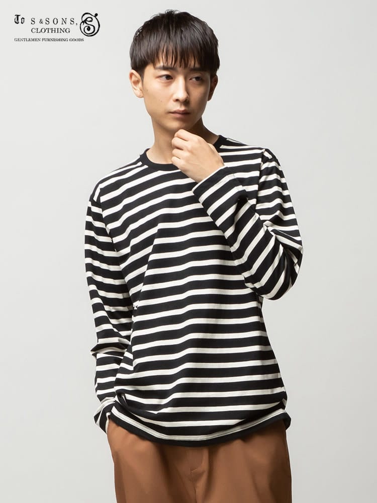 S＆SONS (エスアンドサンズ) 天竺 先染めボーダー クルーネック 長袖 Tシャツ
