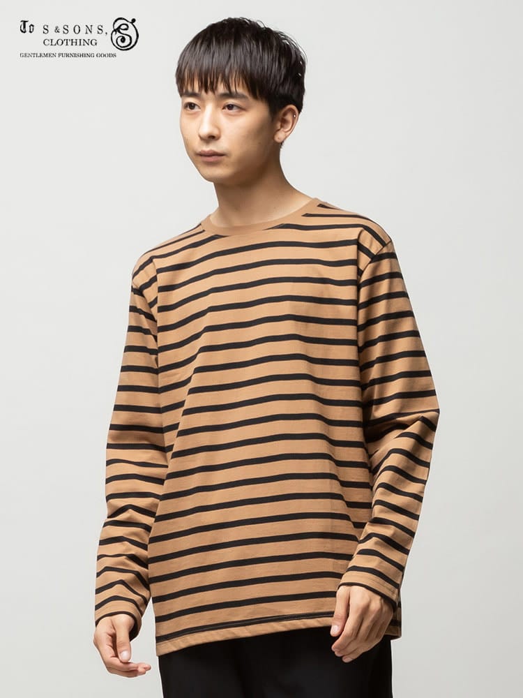 S＆SONS (エスアンドサンズ) 天竺 先染めボーダー クルーネック 長袖 Tシャツ