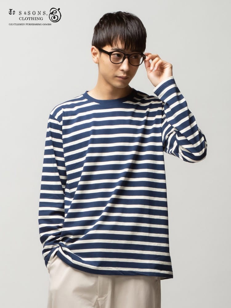 S＆SONS (エスアンドサンズ) 天竺 先染めボーダー クルーネック 長袖 Tシャツ