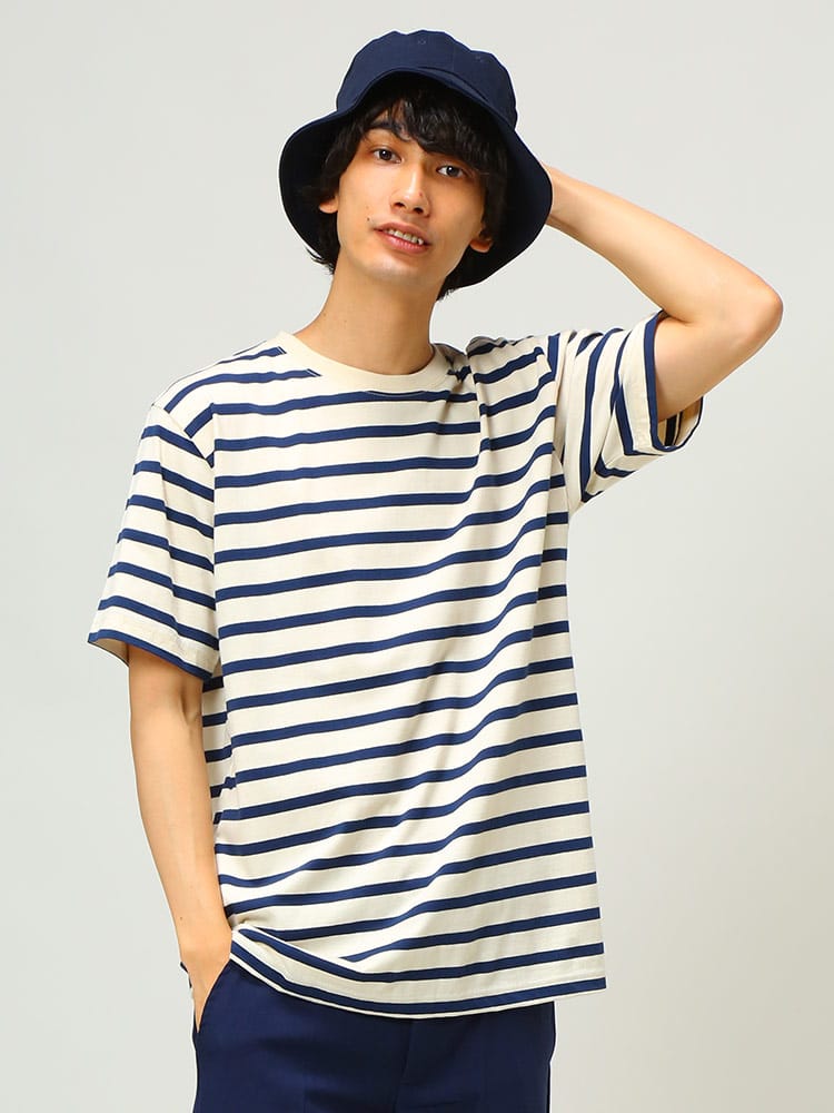 S＆SONS (エスアンドサンズ) 天竺 先染めボーダー クルーネック 半袖 Tシャツ