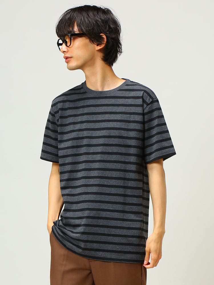 S＆SONS (エスアンドサンズ) 天竺 先染めボーダー クルーネック 半袖 Tシャツ