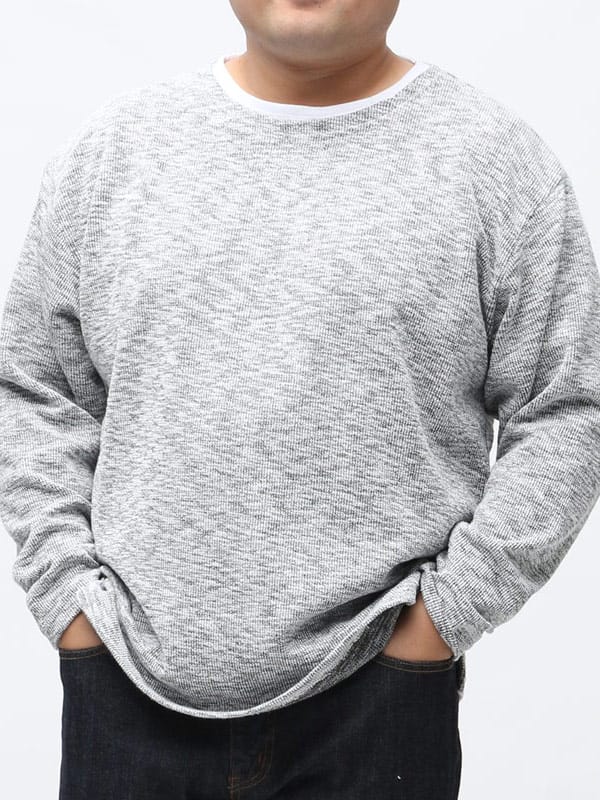 大きいサイズ メンズ PLEGGI (プレッジ) 無地 フェイクレイヤード クルーネック 長袖 Tシャツ ロンT