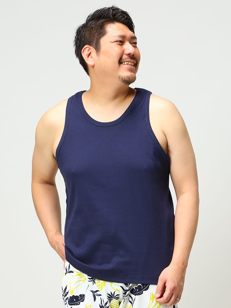 大きいサイズ メンズ B＆T CLUB (ビーアンドティークラブ) テレコ 無地 Uネック タンクトップ 肌着 インナー
