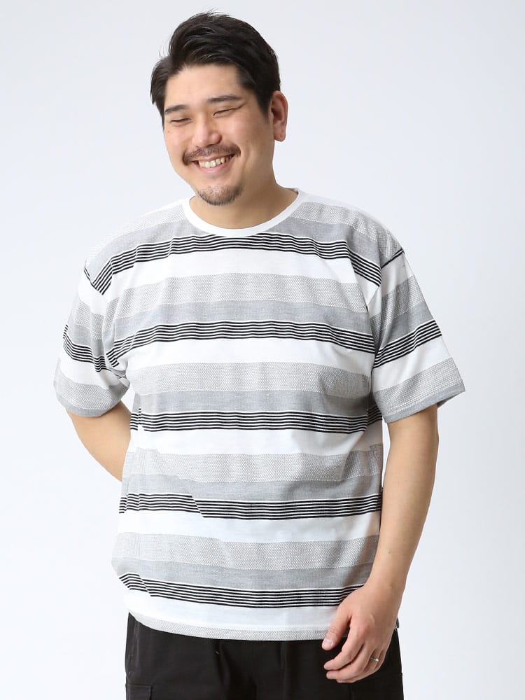 大きいサイズ メンズ PLEGGI (プレッジ) スペックボーダー クルーネック 半袖 Tシャツ