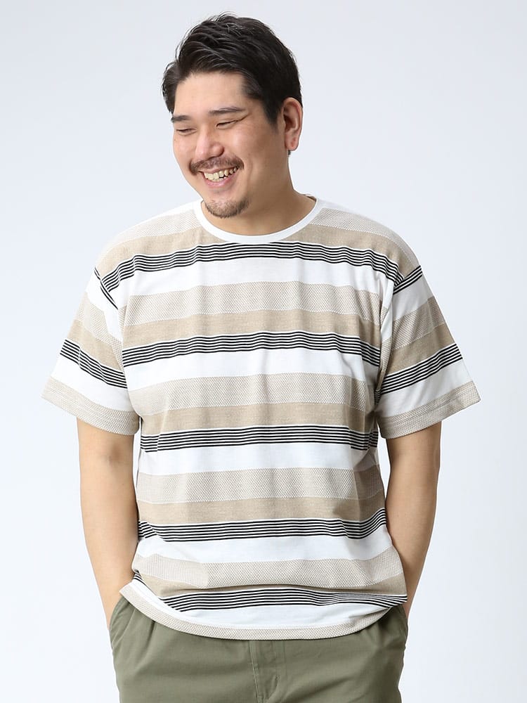 大きいサイズ メンズ PLEGGI (プレッジ) スペックボーダー クルーネック 半袖 Tシャツ
