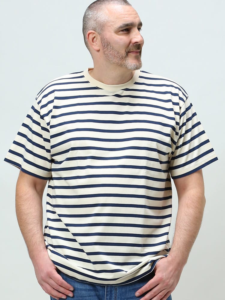 在庫処分 返品交換不可 大きいサイズ メンズ B＆T CLUB 天竺 先染めボーダー クルーネック 半袖 Tシャツ