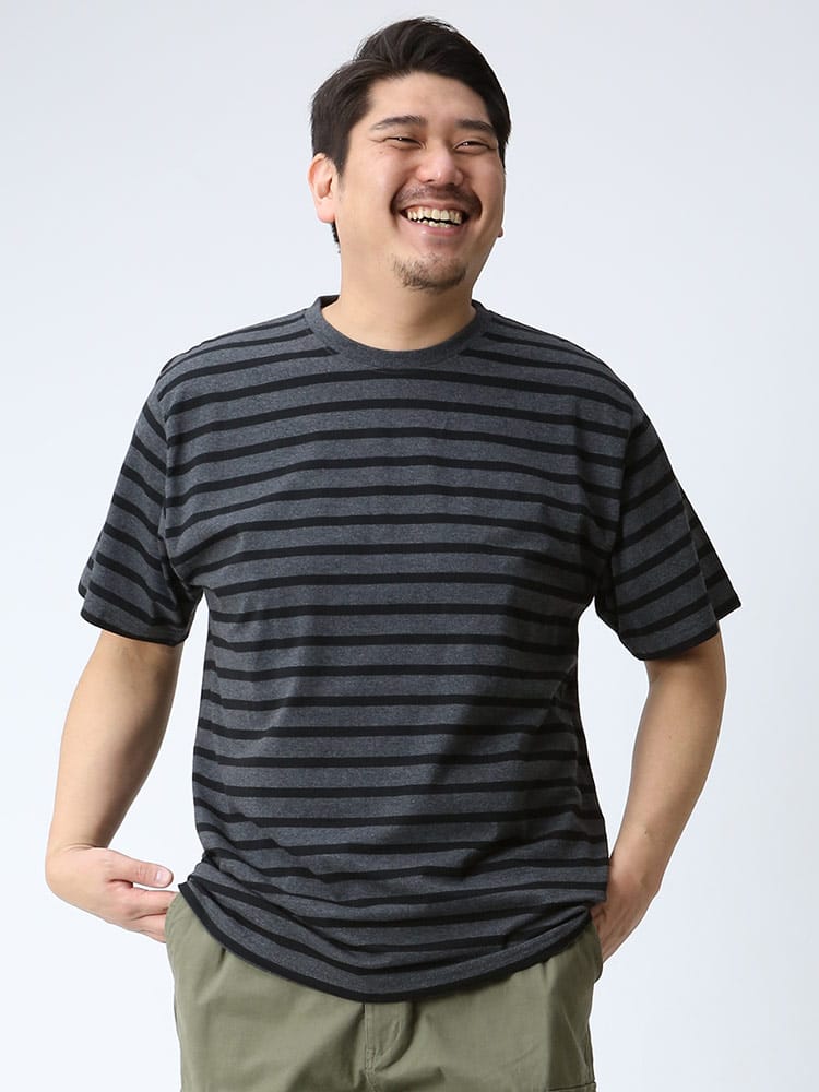 在庫処分 返品交換不可 大きいサイズ メンズ B＆T CLUB 天竺 先染めボーダー クルーネック 半袖 Tシャツ