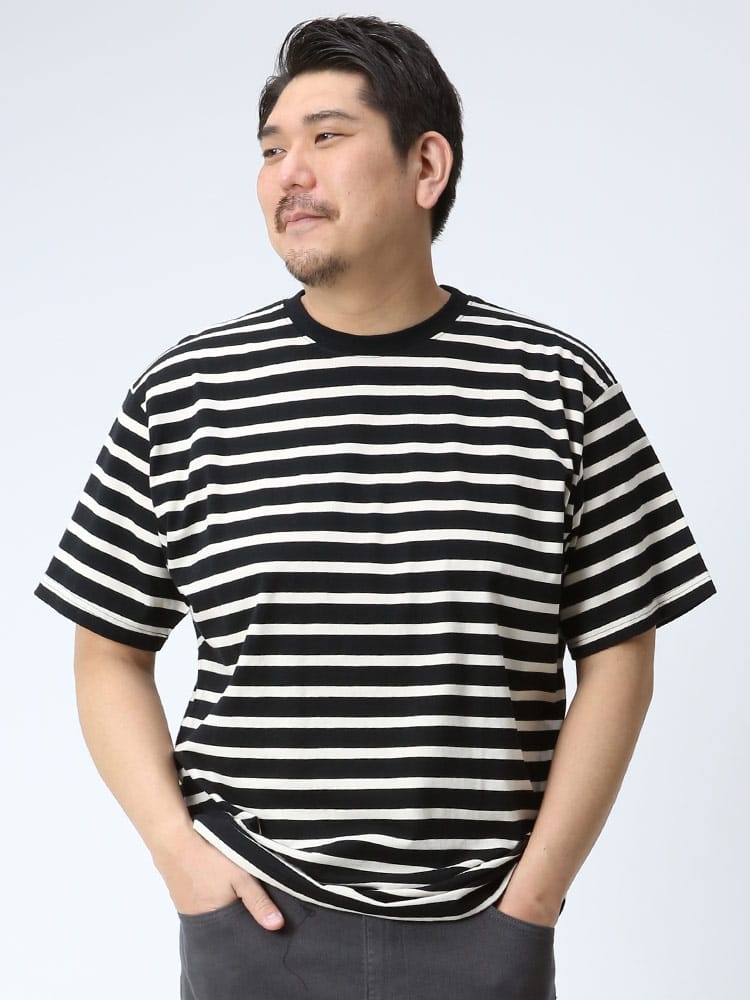 在庫処分 返品交換不可 大きいサイズ メンズ B＆T CLUB 天竺 先染めボーダー クルーネック 半袖 Tシャツ