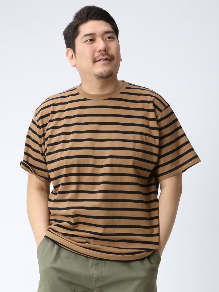 在庫処分 返品交換不可 大きいサイズ メンズ B＆T CLUB 天竺 先染めボーダー クルーネック 半袖 Tシャツ
