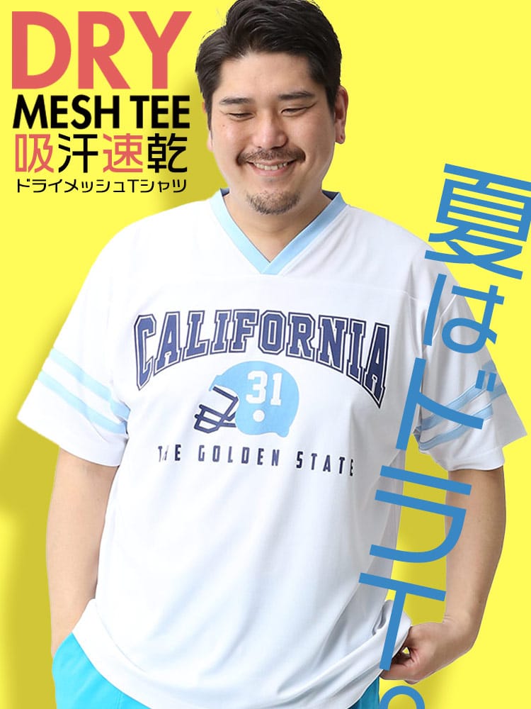 WEB限定 大きいサイズ メンズ PIMLICO (ピムリコ) ドライ メッシュ DRYメッシュ プリント Vネック 半袖 Tシャツ