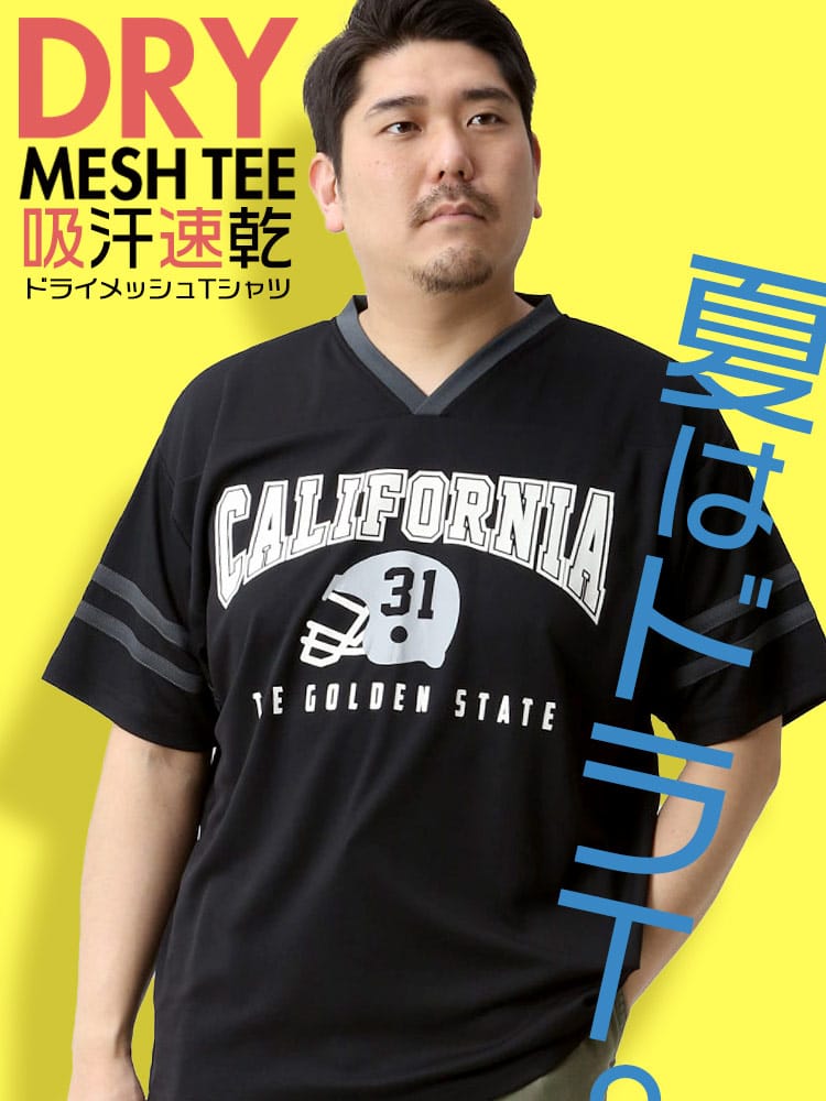 WEB限定 大きいサイズ メンズ PIMLICO (ピムリコ) ドライ メッシュ DRYメッシュ プリント Vネック 半袖 Tシャツ