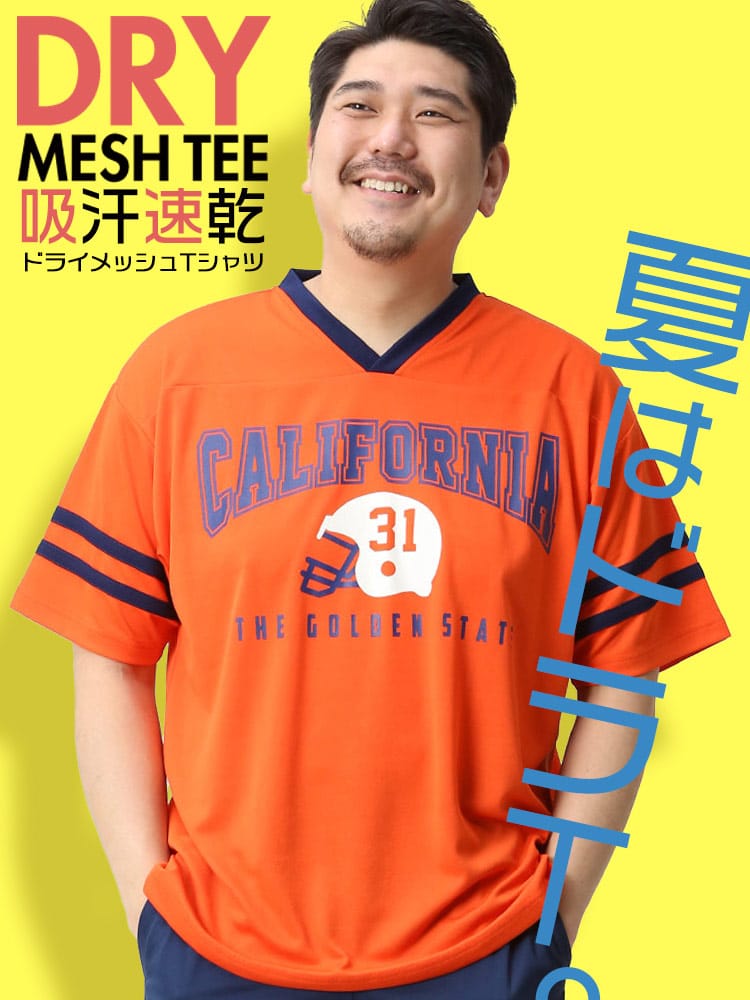 WEB限定 大きいサイズ メンズ PIMLICO (ピムリコ) ドライ メッシュ DRYメッシュ プリント Vネック 半袖 Tシャツ