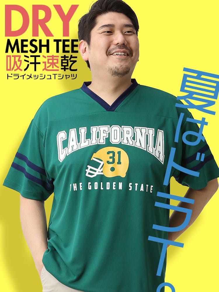 WEB限定 大きいサイズ メンズ PIMLICO (ピムリコ) ドライ メッシュ DRYメッシュ プリント Vネック 半袖 Tシャツ