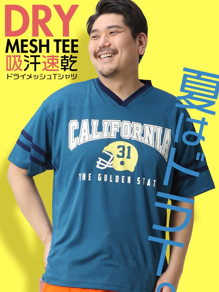 WEB限定 大きいサイズ メンズ PIMLICO (ピムリコ) ドライ メッシュ DRYメッシュ プリント Vネック 半袖 Tシャツ