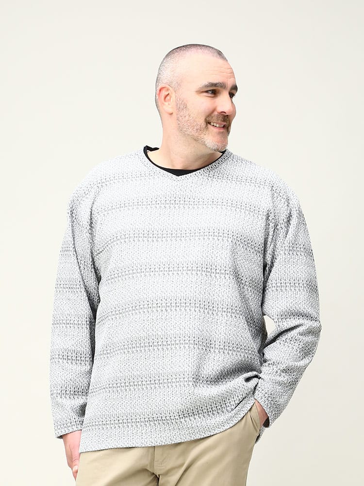 大きいサイズ メンズ PLEGGI (プレッジ) グラデーション リブニット フェイクレイヤード 長袖 Tシャツ