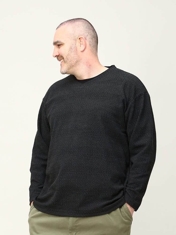 大きいサイズ メンズ PLEGGI (プレッジ) グラデーション リブニット フェイクレイヤード 長袖 Tシャツ
