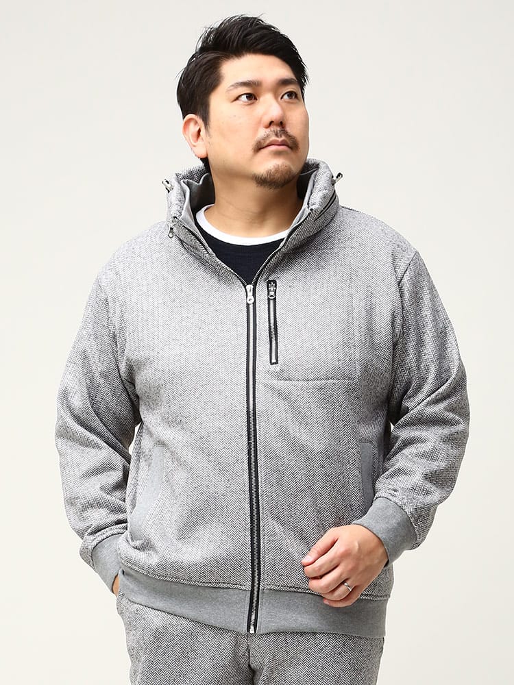 在庫処分 返品交換不可 大きいサイズ メンズ B＆T CLUB (ビーアンドティークラブ) 裏起毛 ニットフリース 総柄 フルジップ ボリュームネック ジャケット