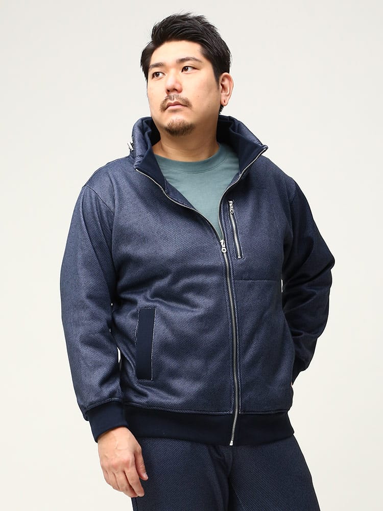 在庫処分 返品交換不可 大きいサイズ メンズ B＆T CLUB (ビーアンドティークラブ) 裏起毛 ニットフリース 総柄 フルジップ ボリュームネック ジャケット