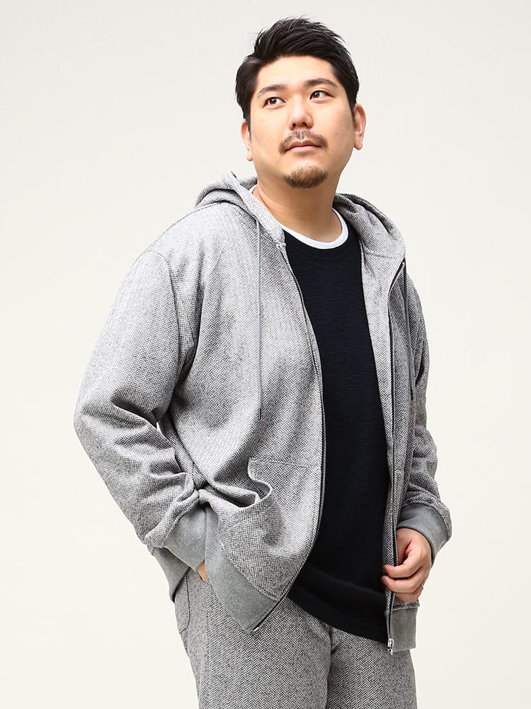 大きいサイズ メンズ B＆T CLUB (ビーアンドティークラブ) 裏起毛 ニットフリース 総柄 フルジップ パーカー 保温性抜群 防寒対策 節電対策 部屋用 オフィス 節電 仕事用 機能性 アウトドア