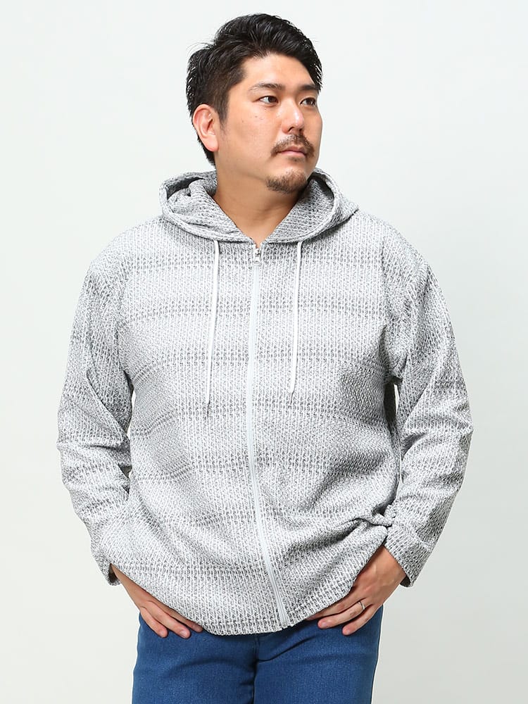 大きいサイズ メンズ PLEGGI (プレッジ) グラデーション リブニット フルジップ パーカー
