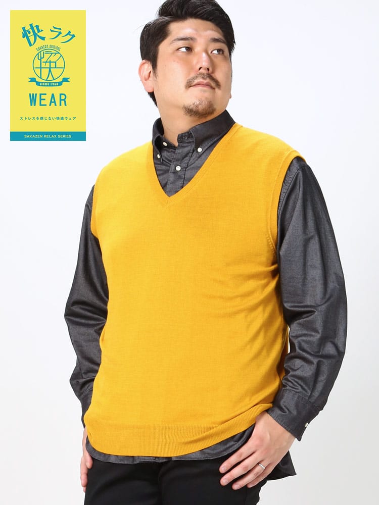 在庫処分 返品交換不可 快ラクWEAR ウォッシャブル カシミヤ混 無地 Vネック ベスト 快楽 カイラク B＆T CLUB 大きいサイズ メンズ