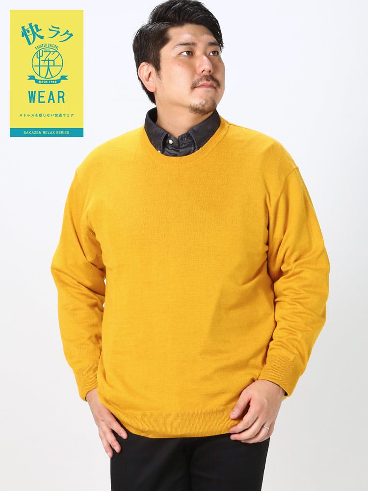快ラクWEAR ウォッシャブル カシミヤ混 無地 クルーネック セーター 快楽 カイラク (B＆T CLUB) ビーアンドティークラブ 大きいサイズ メンズ