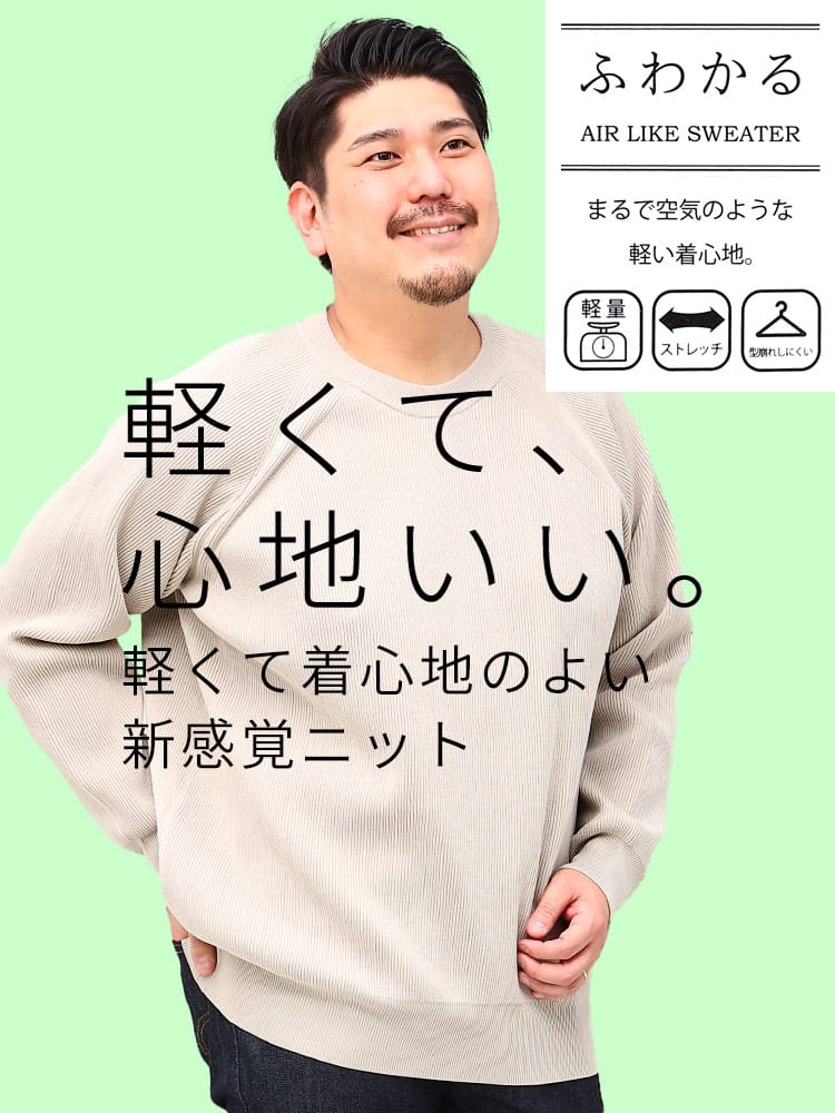 大きいサイズ メンズ B＆T CLUB (ビーアンドティークラブ) ふわかる ストレッチ 畦編み クルーネック ニット