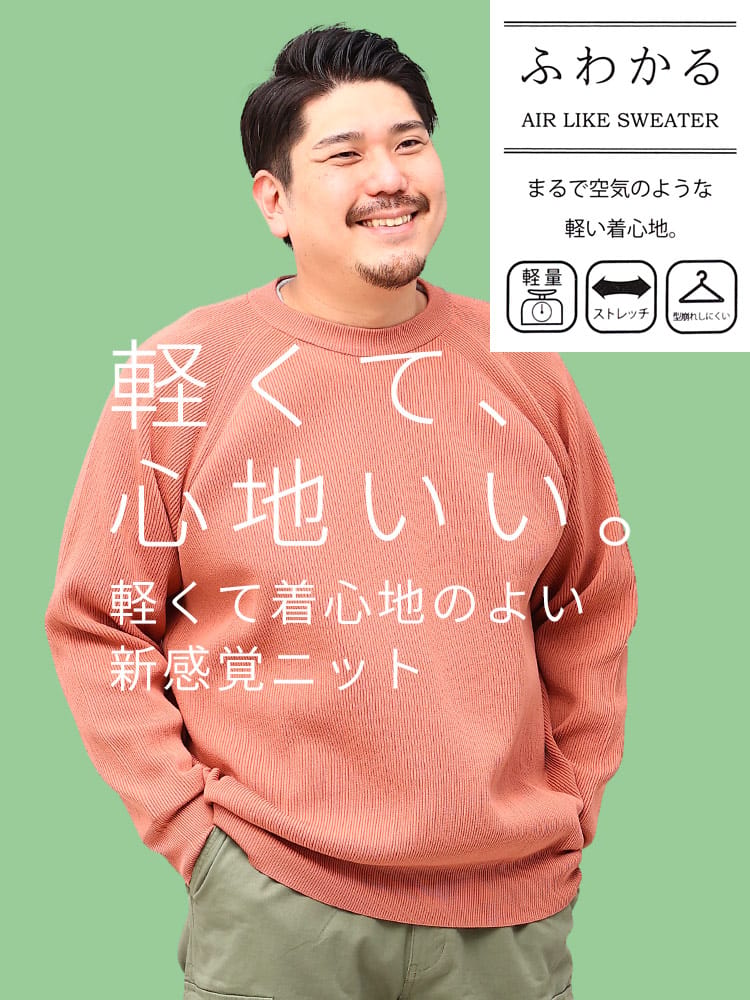 大きいサイズ メンズ B＆T CLUB (ビーアンドティークラブ) ふわかる ストレッチ 畦編み クルーネック ニット