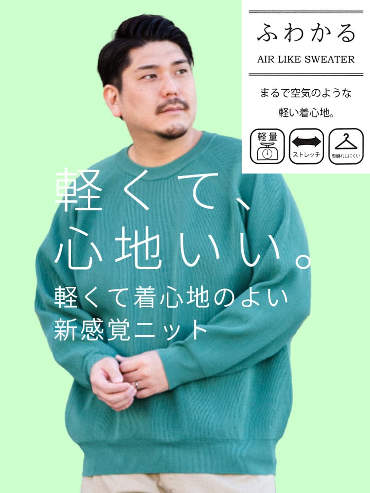 大きいサイズ メンズ B＆T CLUB (ビーアンドティークラブ) ふわかる ストレッチ 畦編み クルーネック ニット