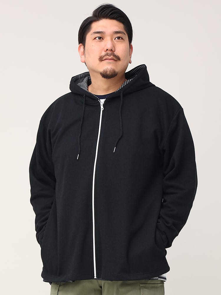 大きいサイズ メンズ PLEGGI (プレッジ) 裏ボーダー 鹿の子 フルジップ パーカー