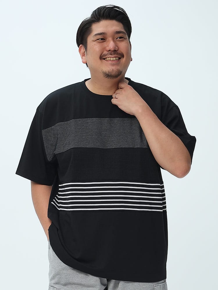 大きいサイズ メンズ PLEGGI (プレッジ) パネル切り替え クルーネック 半袖 Tシャツ