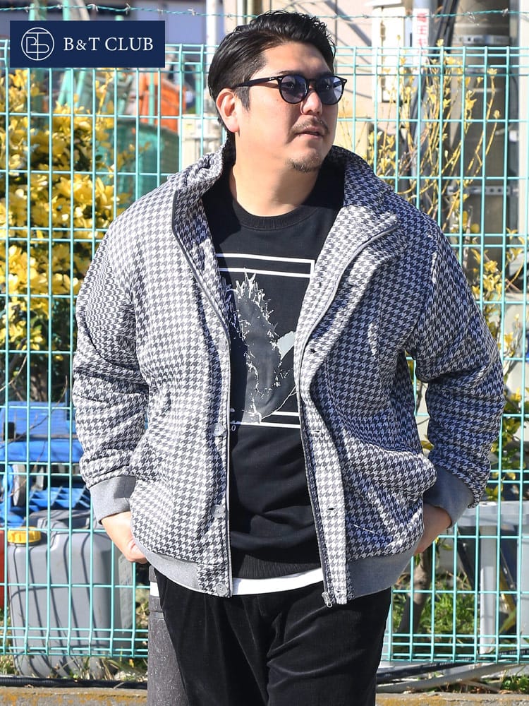 ニットフリース 総柄 フルジップ ブルゾン (B＆T CLUB) ビーアンドティークラブ 大きいサイズ メンズ