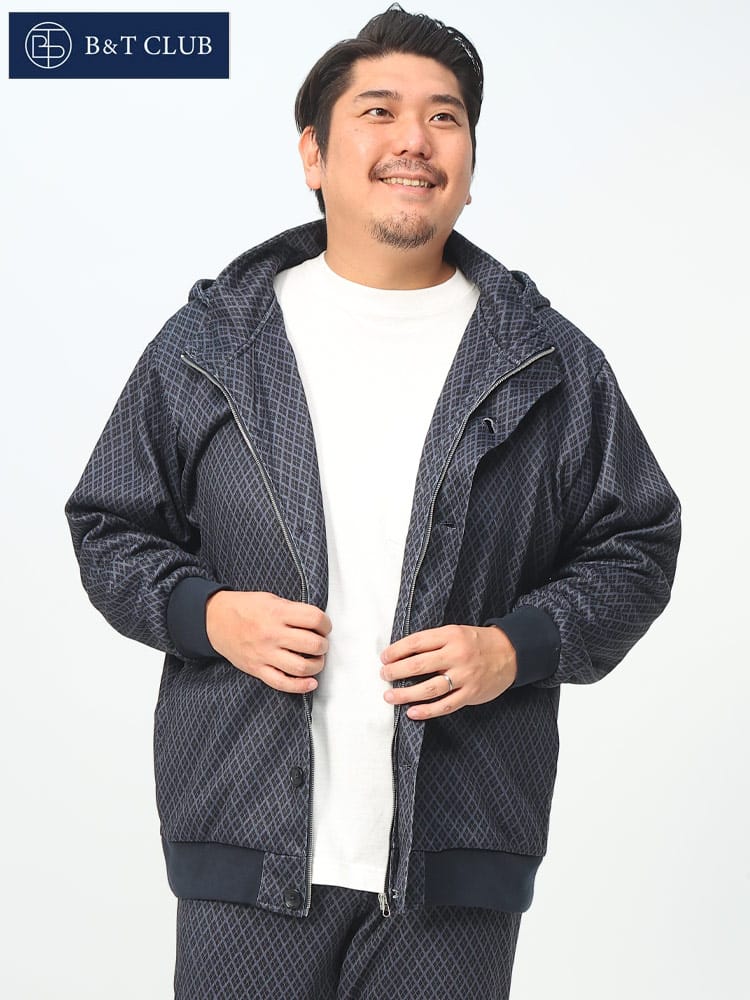 ニットフリース 総柄 フルジップ ブルゾン (B＆T CLUB) ビーアンドティークラブ 大きいサイズ メンズ