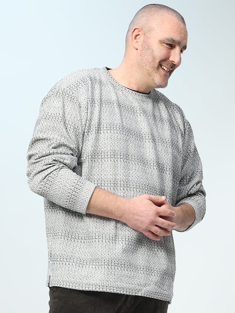 リブニット フェイクレイヤード クルーネック 長袖 Tシャツ (PLEGGI) プレッジ 大きいサイズ メンズ ニット セーター トップス