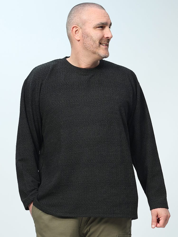 リブニット フェイクレイヤード クルーネック 長袖 Tシャツ (PLEGGI) プレッジ 大きいサイズ メンズ ニット セーター トップス